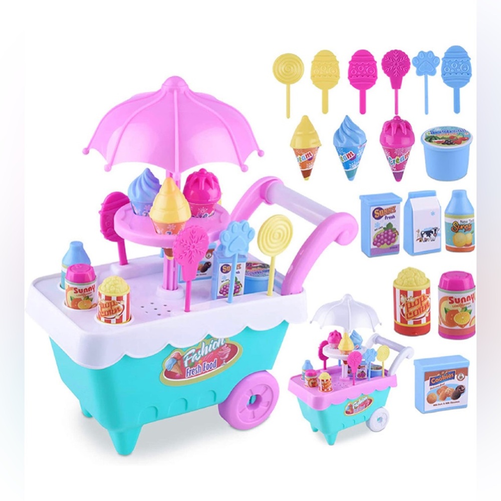 Display Mold Durable Kid Ice Cream Cart Play Set for Kindergarten Random Color